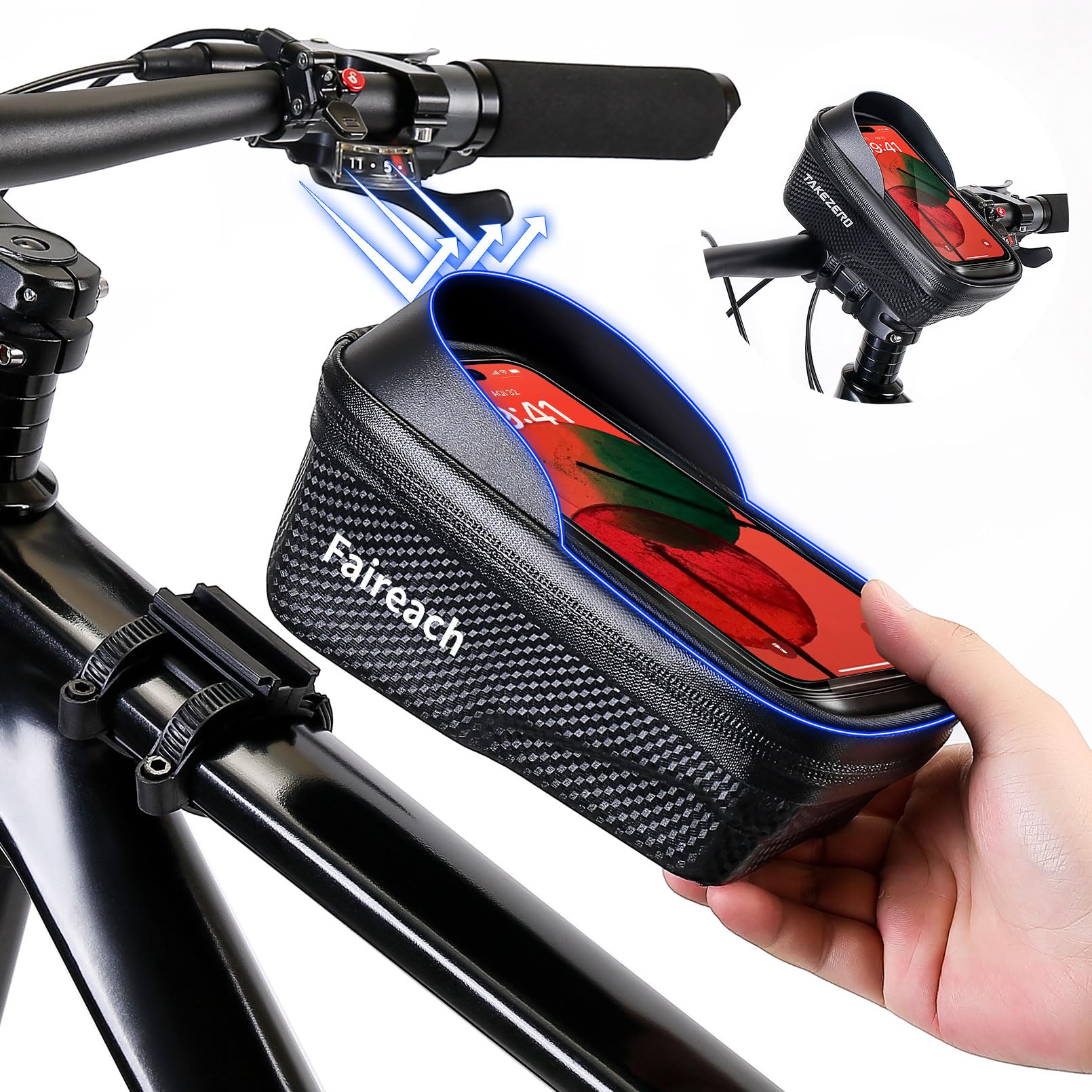 borsa-bici-telaio-405fhb-1.jpg Faireach Borsa Bici Telaio Sgancio Rapido, Borsa Manubrio Bici Staccabile con 2L Grande Capacità, Porta Telefono Bici Portabilità, Borsello Bici Touchscreen per Smartphone Fino a 6,8'' : Amazon.it: Sport e tempo libero - immagine 1
