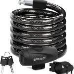 SPGOOD Lucchetto bici con 2 chiavi, spessore 12 mm, lunghezza 120 cm(Nero) | Rivestimento in PVC, impermeabile e antiruggine, la staffa fissa il lucchetto alla bici, adatto per bici, e bike, monopattini :