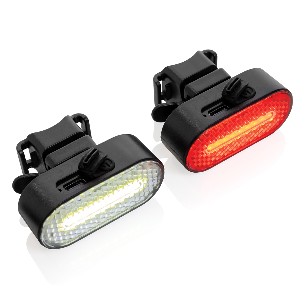 luci-per-bici-ricaricabili-967zfm-1.jpg Set luci USB ricaricabili da bicicletta Lumino in rPlastica - immagine 1