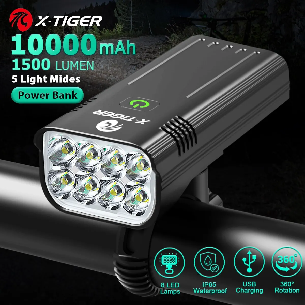 luci-per-bicicletta-027jtt.webp X TIGER Set di luci per bici potente USB ricaricabile Bright 10000mAh luci anteriori per bicicletta IPX5 lampada anteriore impermeabile ciclismo AliExpress 18 - immagine 1