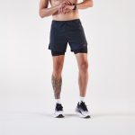 Pantaloncini 2 in 1 running uomo FLOW grigio scuro