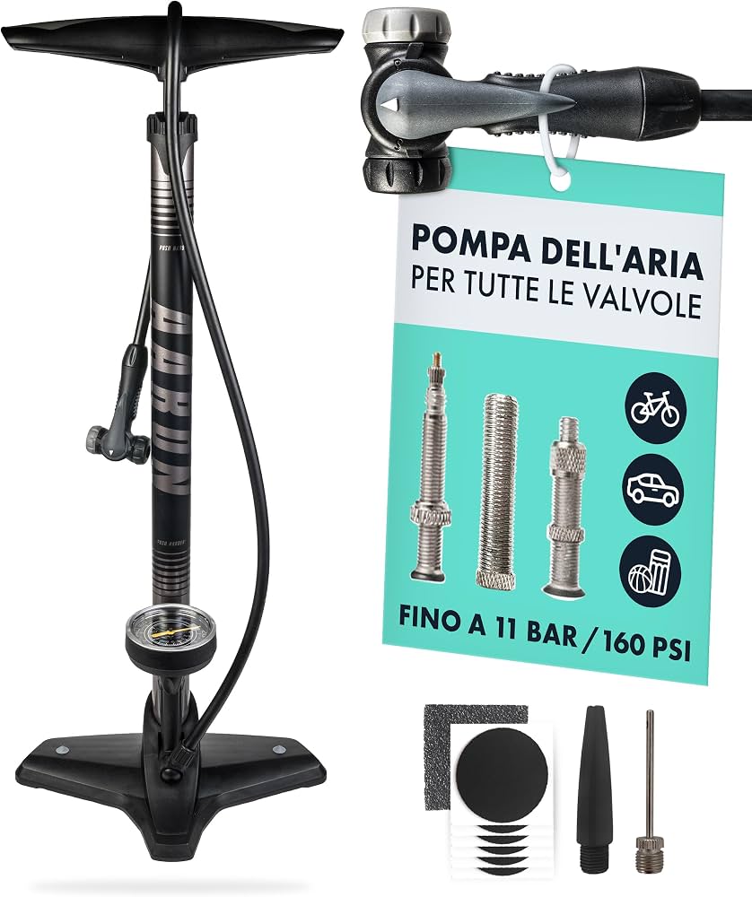 pompa-per-bici-da-corsa-543ugu-1.jpg AARON Sport One Pompa a Pavimento per Bicicletta, Alta Pressione con manometro per Tutte Le valvole per Bici elettrica, Mountain Bike, da Corsa : Amazon.it: Sport e tempo libero - immagine 1