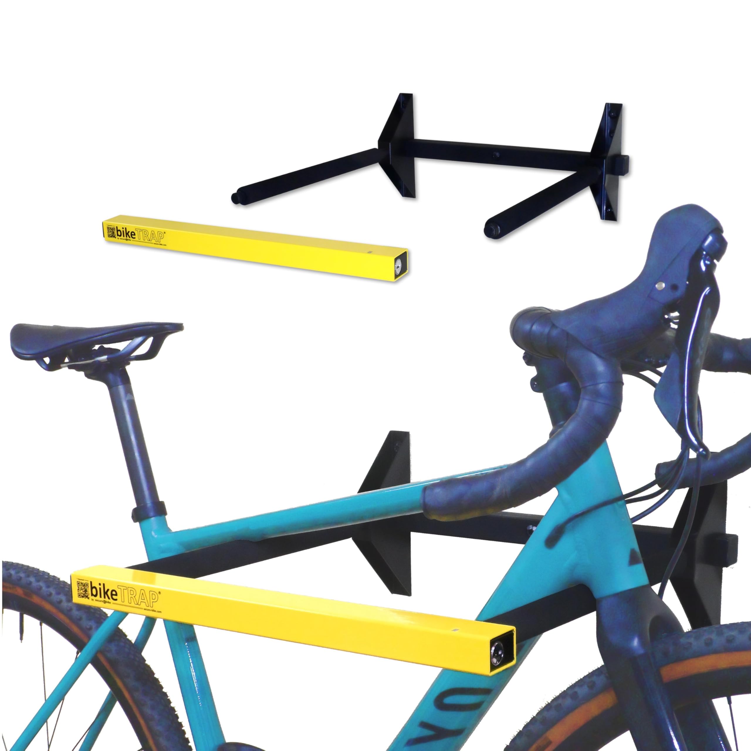 portabici-da-parete-872czo-1.jpg Supporto portabici da muro e lucchetto antifurto bikeTRAP. Gancio da parete per due biciclette, compatibile con - immagine 1