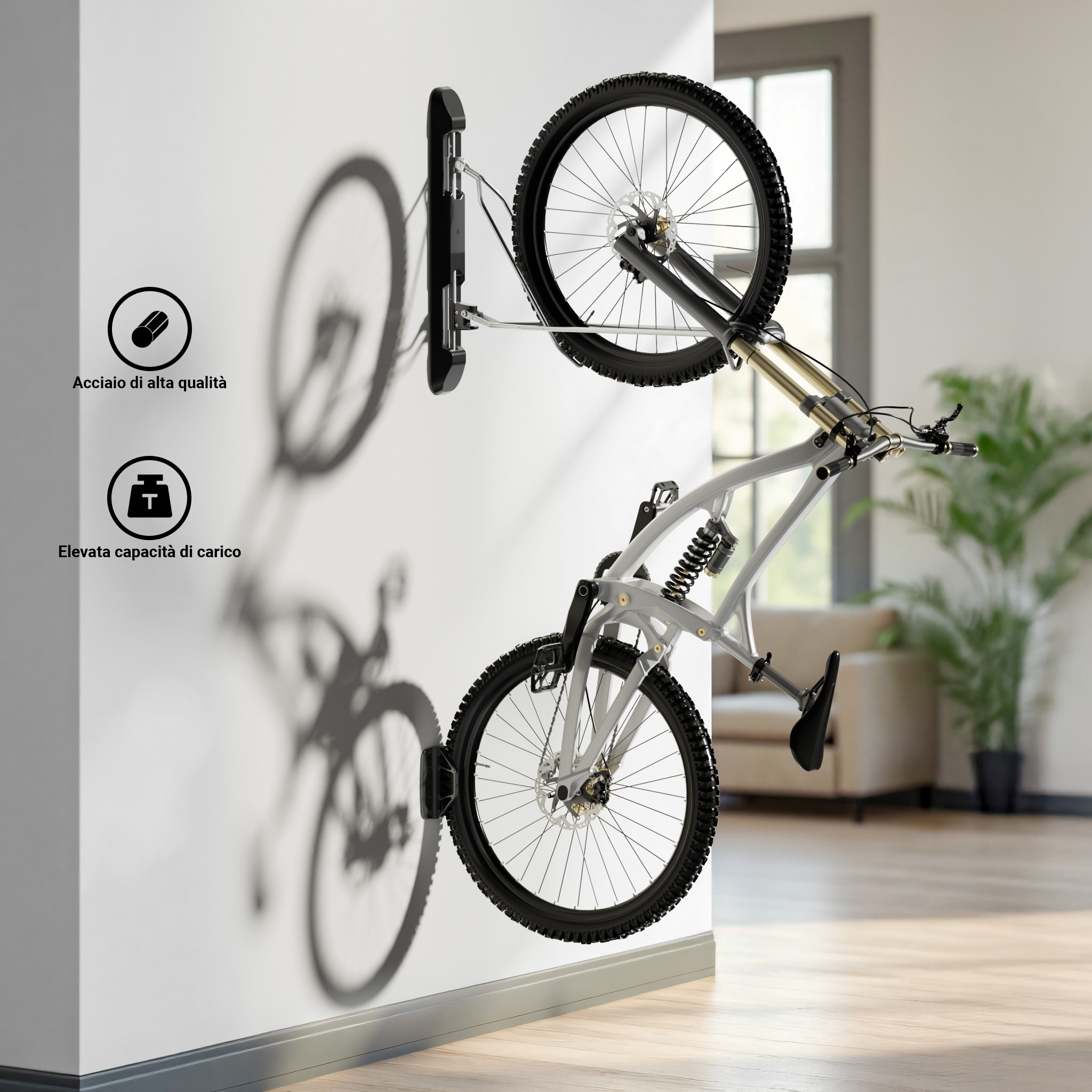 portabici-muro-609fnm-1.jpg Wiltec Portabici da muro 11,8 x 63,8 x 58,3 cm, fino a 35 kg, supporto universale per bicicletta regolabile in altezza, supporto pieghevole con ... - immagine 1